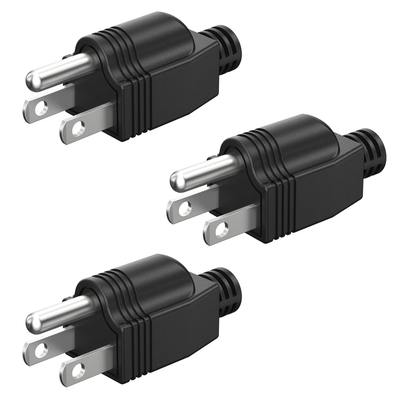 NEMA 5-15P Electrical Replacement Plugs End, Extension Cord Ends 125V 15A 2Pole 3Wire Male Plug，Ground Neutral Generator Plug, 3 Prong Power Replacement Plug, 3-Pack
