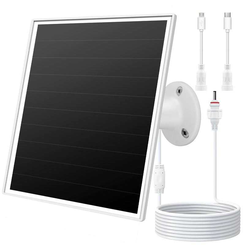 6W Solar Panel Charger for Outdoor Security Cameras. Micro USB/USB - C/DC (35 * 135) Fits Eufy/Wyze/Ring Camera, 9.8ft Cable,Waterproof Stabilization System for Battery Protection Fast Charging white-1Pack