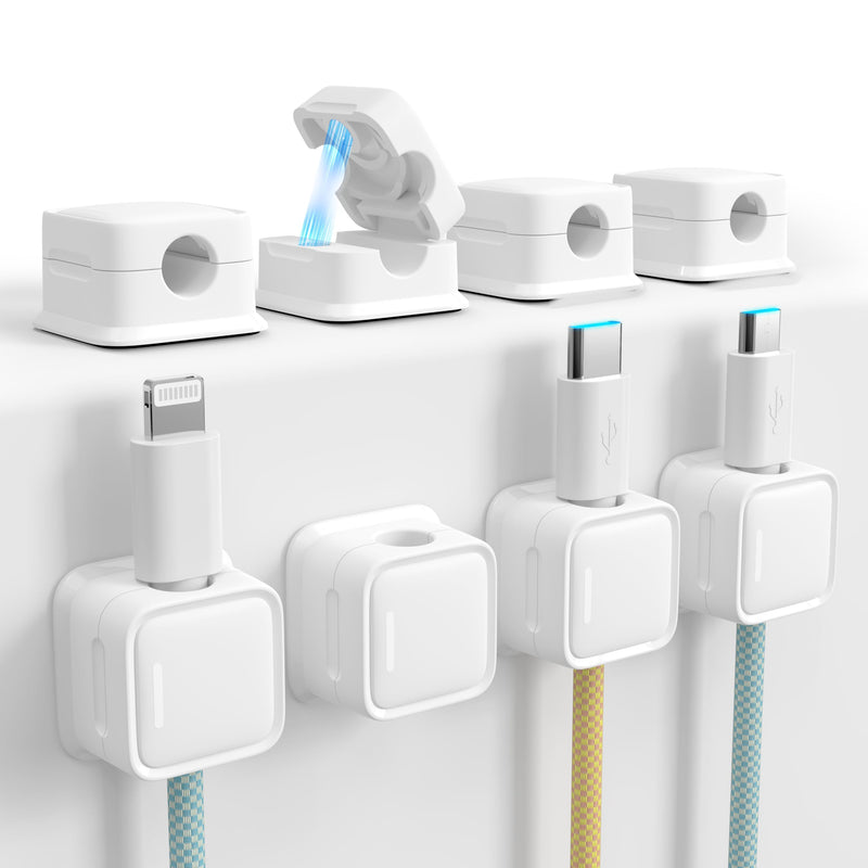 Cord Organizer Holder, 8 Pack Magnetic Desk Cable Clips Management, Hide Phone Charging Cable Keeper, Strong Adhesive Wire Charger Holder for Nightstand, Kitchen Appliances, Office Supplies White