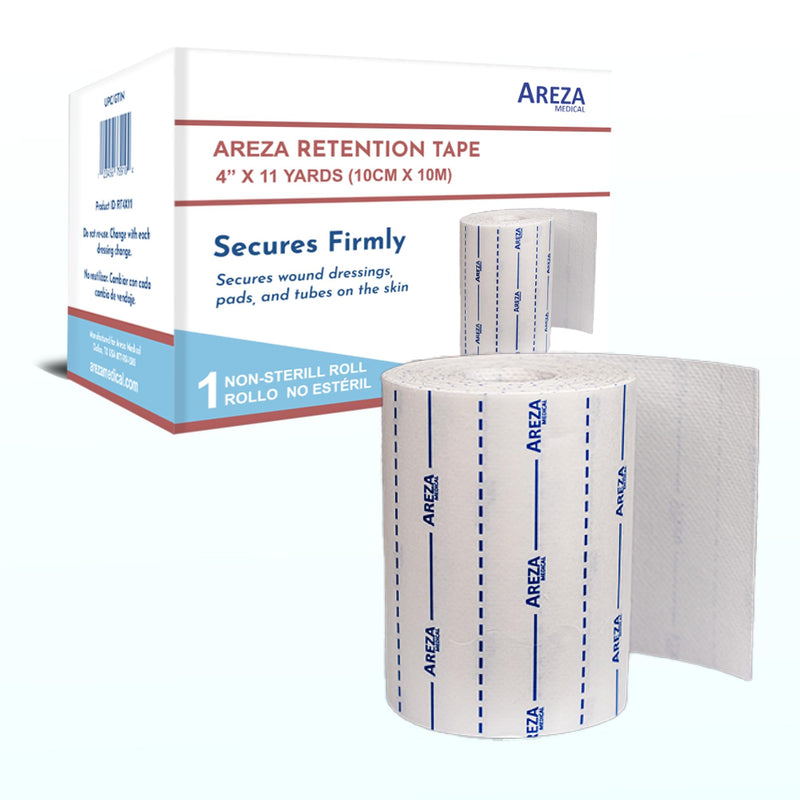 Areza Medical Surgical Tape - Cut with Scissors - Retention Tape - Securing Wound Dressings & Medical Catheters, Tubes, Lines, & Devices - 4" x 11 Yards, One Roll - FSA/HSA Approved 4" x 11 yds. (1 Roll)