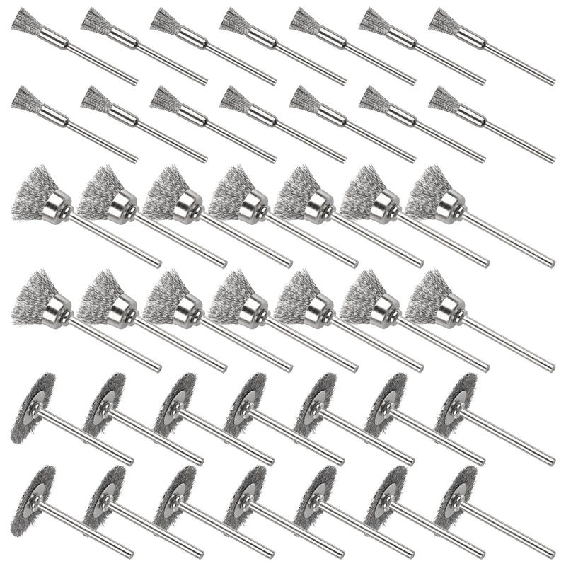 42Psc Wire Wheel Brush Set, Rotary Tool Wire Brush, Steel Wire Wheels Pen Brushes Set Kit Accessories for Rotary Tool-1/8"(3mm) Shank 42