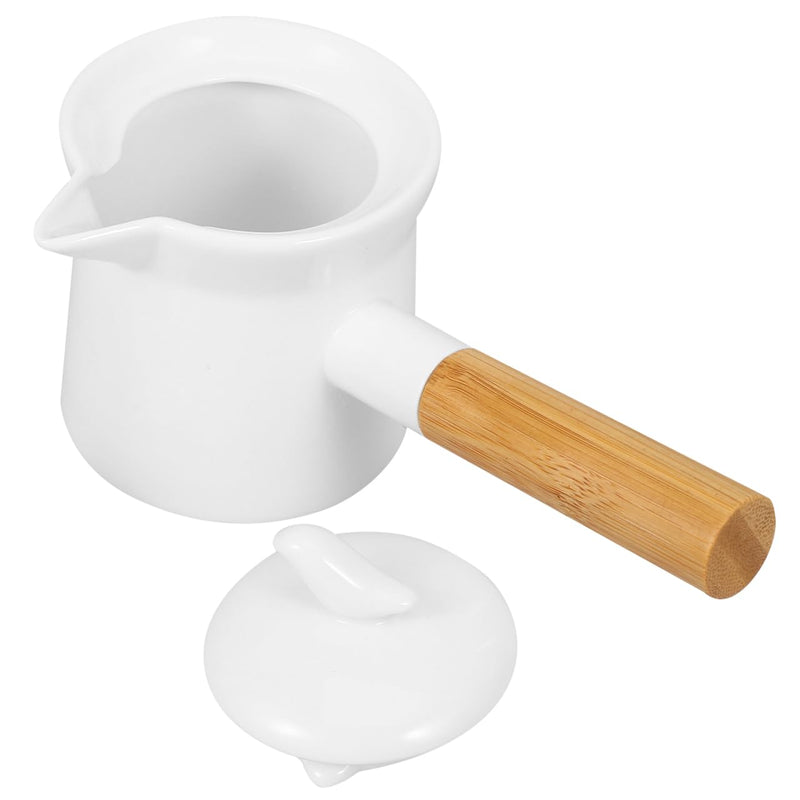 BESTonZON Mini Ceramic Milk Pot 12Oz Small Saucepan with Handle and Spout for Heating Milk Sauces Butter Warmer in Kitchen and Household Use