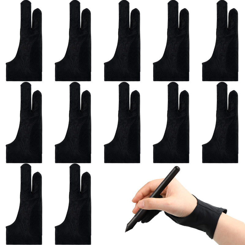 Silipull 12 Pcs Drawing Glove Artist Glove for Drawing Tablet Two Fingers