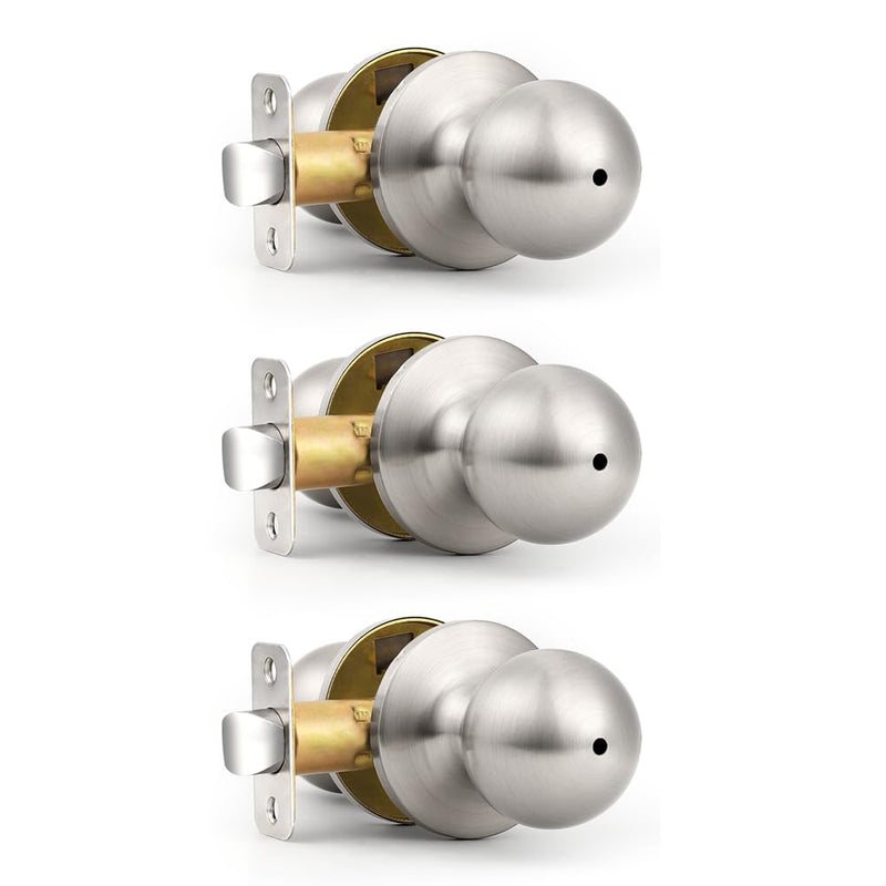 Probrico Brushed Nickel Door Knob Without Key Privacy Door Knob Bedroom/Bathroom Door Knobs Interior Keyless Door Knobs 3 Pack