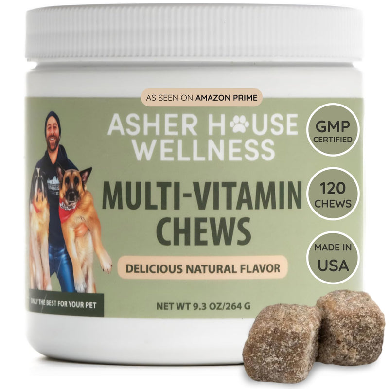 Asher House Wellness Dog Multivitamin Chews - Dog Vitamins and Supplements, Soft Chew for Pet Dogs with Probiotics, Flaxseed, Colostrum - Comprehensive Health Support from Puppy to Senior, 120 Chews - PawsPlanet Australia