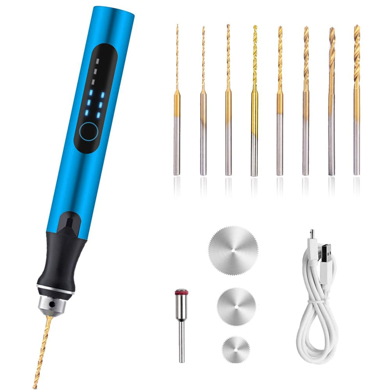 3-Speed Cordless Mini Drill Pen With 8 Small Drill Bits,Rechargeable Electric Hand Drill Pin Vise,Resin Drill Set For Jewelry Making,Resin,Plastic,Wood,Keychains DIY (BLUE) Blue
