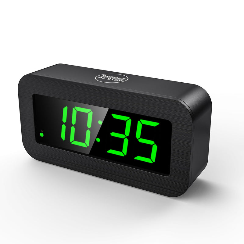 Digital Alarm Clock with Hybrid LED/LCD Time Display, Battery Operated or Plug-in, Small Simple Basic Clock for Travel Home Bedroom Wall (Green Display) Green-display