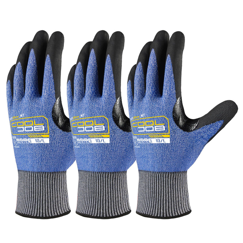 COOLJOB A9 Highest Level Cut Resistant Safety Work Gloves, Reinforced Cut Proof Wood Carving Gloves with Grip, Touchscreen A9 Blue (Pack of 3) Small