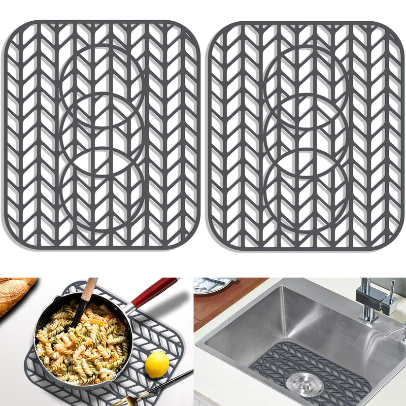 GUUKIN Sink Protectors for Kitchen sink, 13 5/8" x 11 5/8" Folding Non-slip Silicone Sink Mat Grid for Bottom of Farmhouse Stainless Steel Porcelain Sink with 3 Reserved Holes Pack of 2 13.6"X11.6" 2PCS