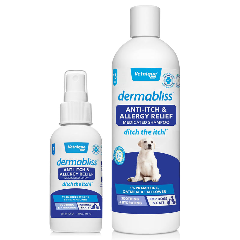 Vetnique Labs Dermabliss Anti-Itch Bundle for Dogs with Anti Itch Allergy Spray and Shampoo for Dogs and Cats Allergies - PawsPlanet Australia