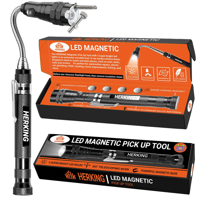 Magnetic Pickup Tool with 3 LED Lights-Birthday Gifts for Men Telescoping Magnetic Flashlight-Mens Valentines Day Gifts for Him Dad Husband Boyfriend Gifts for Men Who Have Everything