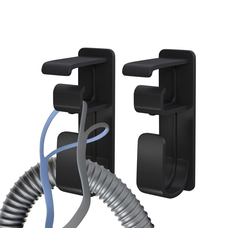 2PCS CPAP Hose Holder Hanger cpap Mask Hook & Tubing Holder for Bed with Anti-Skid Function Avoids Hose Tangle and 4 Removable Refill Strips（Damage-Free Hanging） cpap Machine Supplies 2 Black