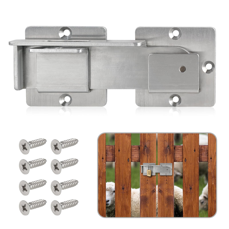 Double gate Latch with Padlock Holes, gate Latch for Wooden Fence,4mm Heavy Duty gate Latch,Adjustable barn Door Latch for Sliding and Swing Open Door