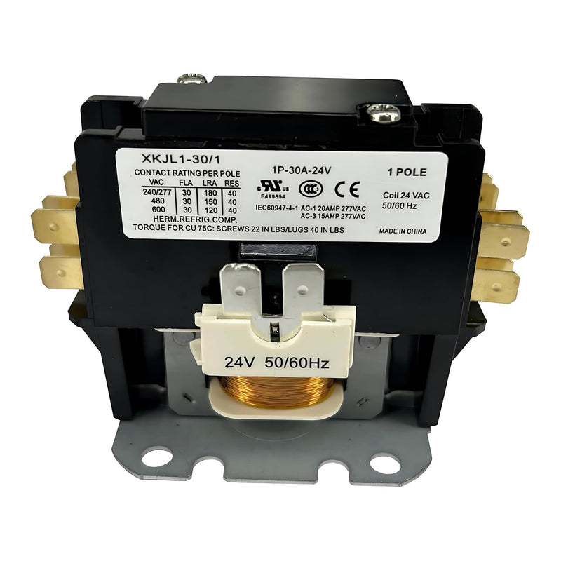 Motor Contactor - Air Conditioner Contactor 1P 30A - Single Pole Contactor 24V Coil for HVAC Motor Replacement & Heat Pump Systems 10CM 1P-30A-24V