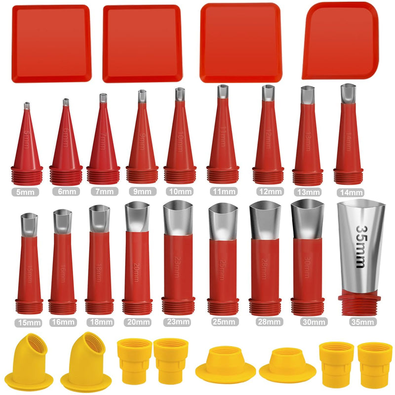 30Pcs Caulking Finisher Kit, Caulking Nozzle Tips Stainless Steel 18 Caulking Nozzle Applicators with 8 Connector Caulking Guns and 4 Grout Scraper for Bathroom Kitchen Doors Windows 30Pcs