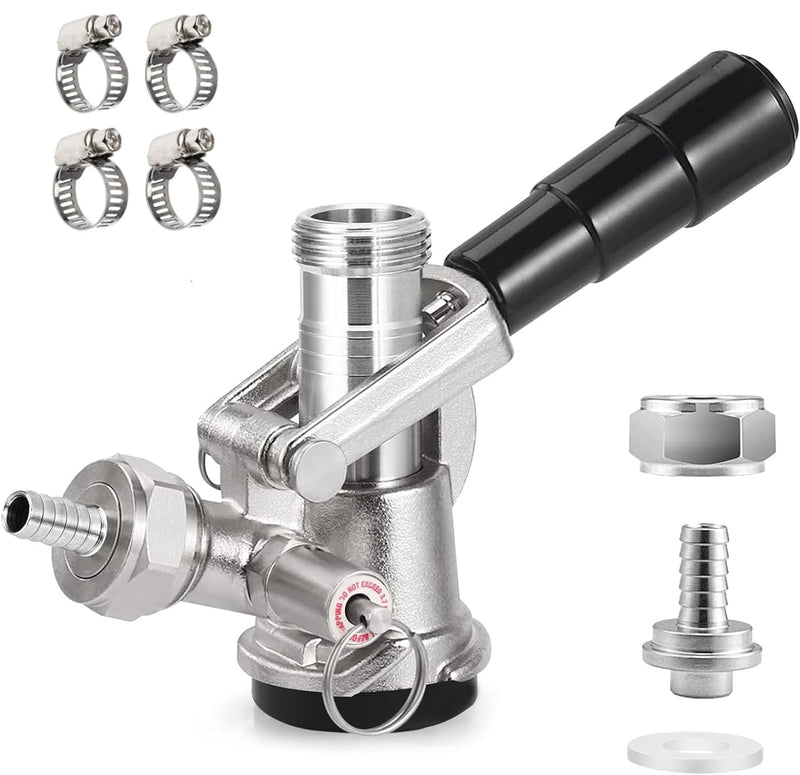 Keg Coupler, Sankey Keg Tap D System ID 5/16'' Draft Beer Line (304 Stainless Steel Probe) G5/8 Nuts Commercial Sankey Kegerator D Coupler with 4 Hose Clamps