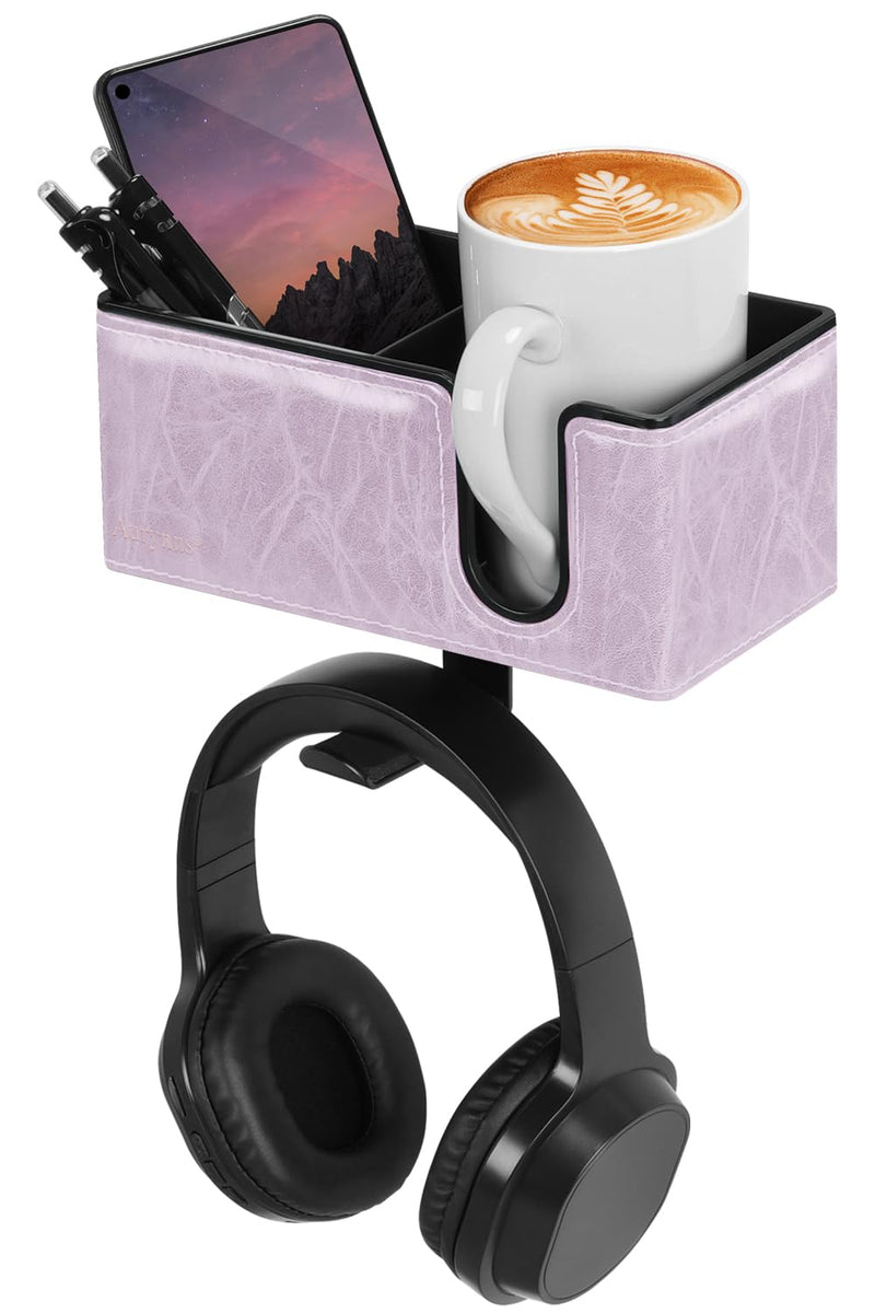 Desk Cup Holder Clip on Pen Holder Headphone Hanger Headset Stand Rotatable Clamp Hook Under Desk (Violet) Violet