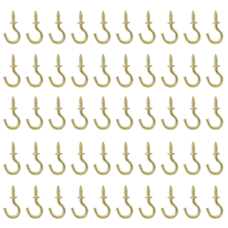 50Pcs 1/2 Inch Cup Hooks, Gold Ceiling Hooks Small Screw-in Hooks Metal Screw Hooks Nickel Plated Hooks