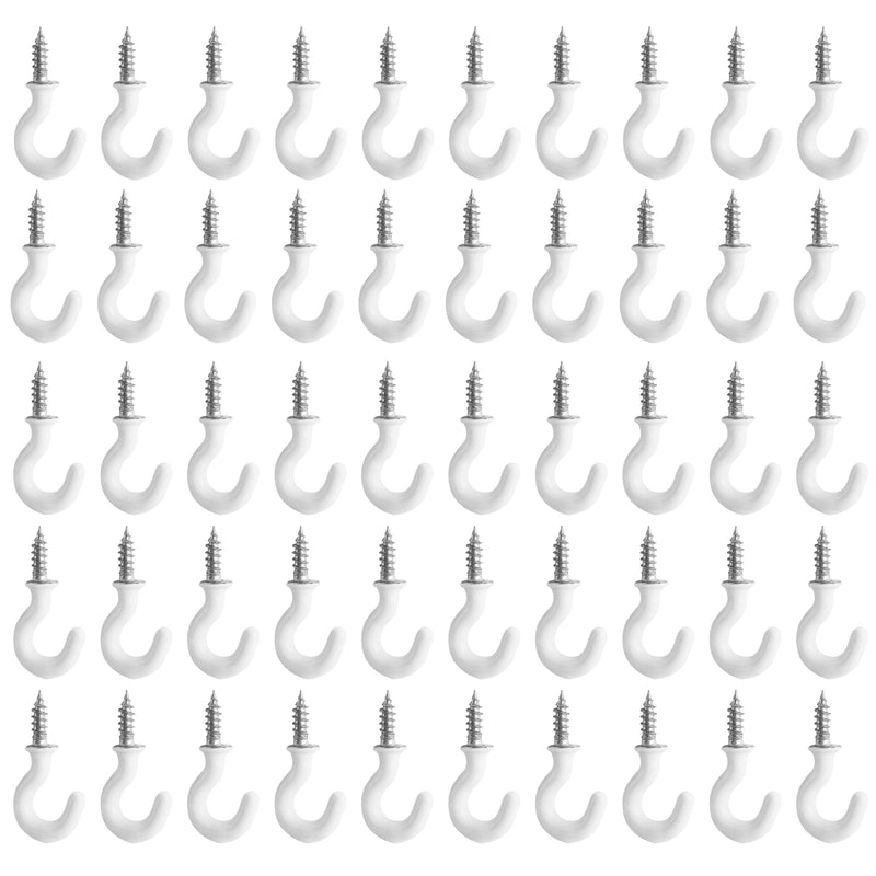 50 White Cup Hooks, 1/2 Inch Metal Screw-in Mini Hooks for Decorative Craft Hanging