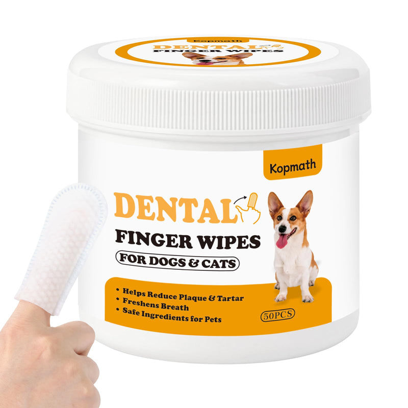 Dog Dental Wipes, Dog Teeth Cleaning Finger Wipes, Reduce Plaque & Tartar, Freshen Breath, Safe Natural Pet Dental Care Finger Wipes for Dog & Cat, Portable & Disposable Dog Tooth Wipes, 50 Ct 50 Count - PawsPlanet Australia