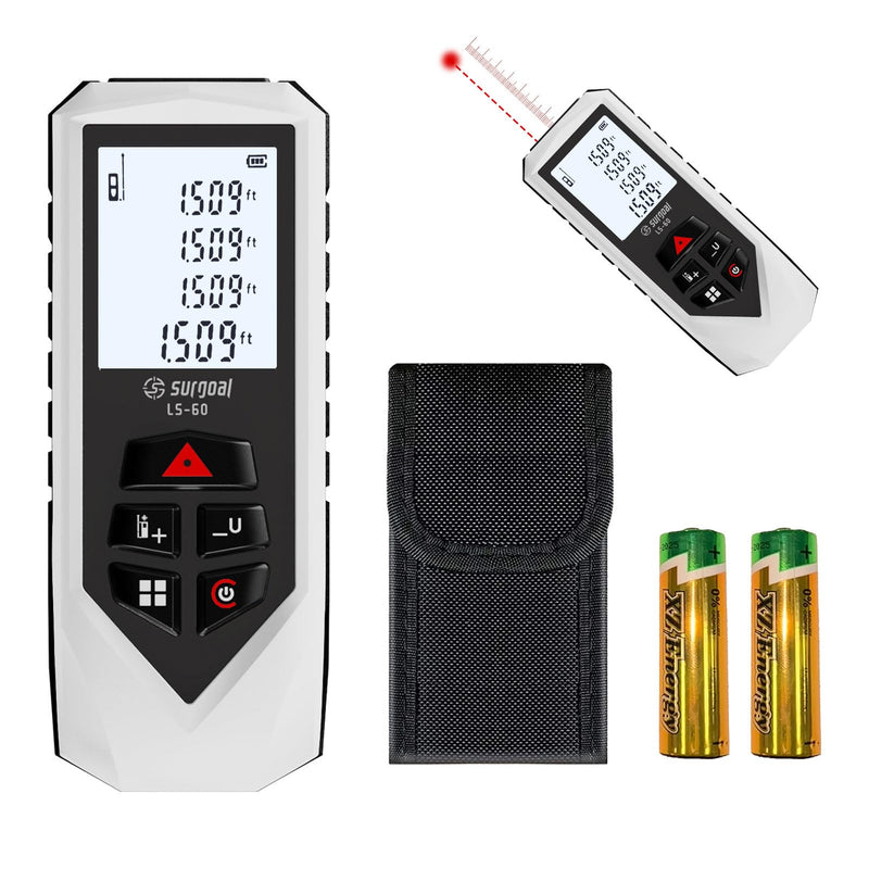 Laser Measure High Accuracy 196/328ft Digital Laser Distance Meter LCD Backlit for Measuring Pythagorean Area Volume Mode Portable Durable One Size 60M/196FT