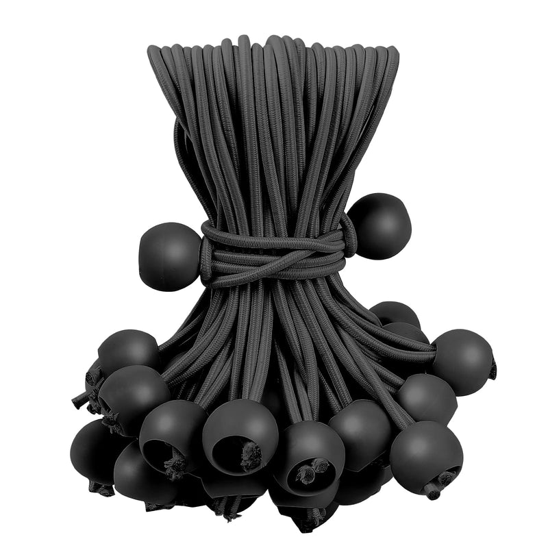 60PCS Black Ball Bungee Cords, Heavy Duty Outdoor Bungee Cord with Balls, Tarp Tie Down Bungee Balls for Shelter, Camping, Cargo,Tent Poles UV Resistant 6.0 Inches