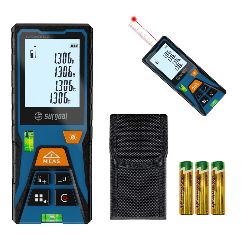 Laser Measure with 2 Bubble Levels 196/328ft Outdoor Digital Laser Measurement Tool Handle Distance Measuring Tape for Area Volume Pythagoras Mode Portable Durable One Size 60M/196FT