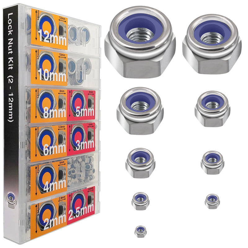 EEEEE Lock Nuts Assortment 524 pcs Stainless Steel 304 Metric locknut Nylon Insert Hardware nut Lock Metric nylock nut Secure nut Steel nut Lock Nylon Bolts Nuts (Metric 524pcs) Metric 524pcs