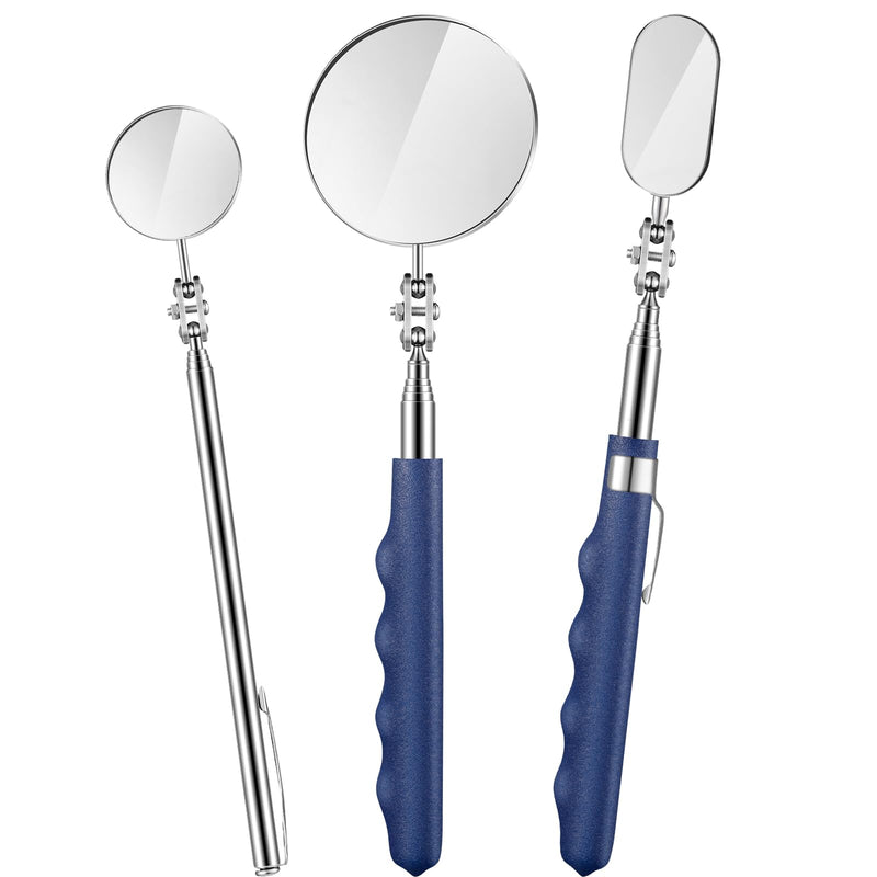 3 Pieces Telescoping Inspection Mirror Stainless Steel Mechanic Mirror with Long Handle Extendable Mirror Telescoping Mirror Tool for Technicians Mechanics Contractors (Oval, Round) Oval, Round