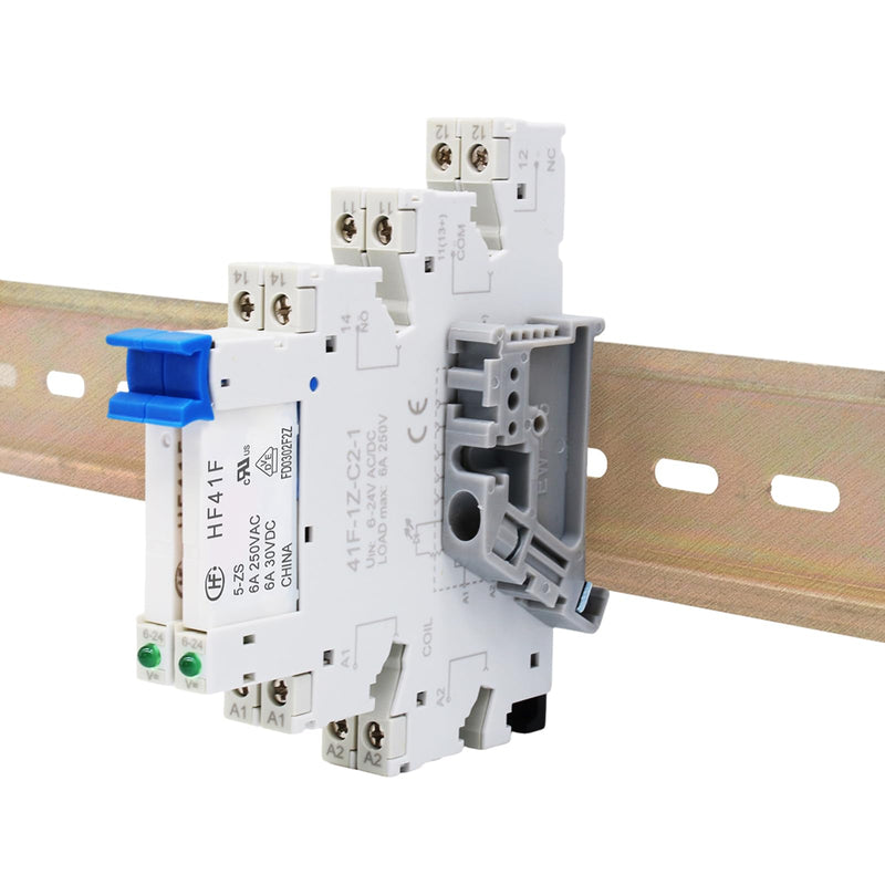 (2Pcs) 5V Silm Relay Din Rail;DC 5V;HF41F/5-ZS 5 Pin 1NO 1NC 6A SPDT with LED Indicator with Socket Base;Max 6A 250VAC; 2