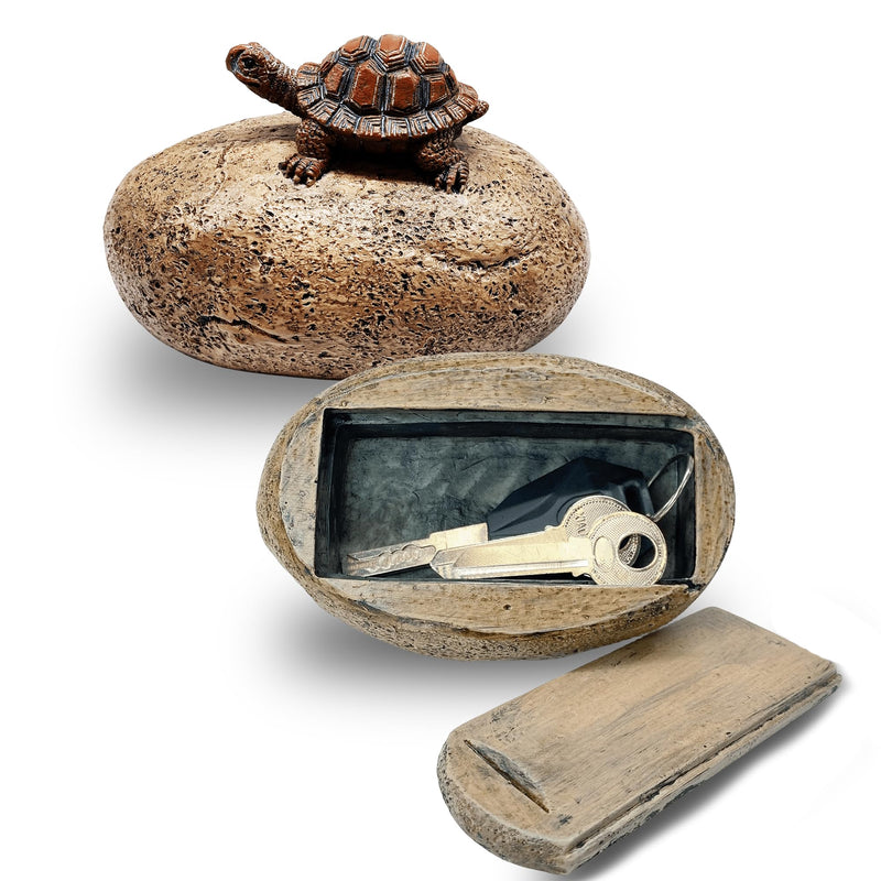 Outdoor Key Hider – Waterproof Resin Hidden Key Box for Garden, Yard, and Home Security – Perfect Secret Storage Solution for Spare Keys Stone and Turtle Style
