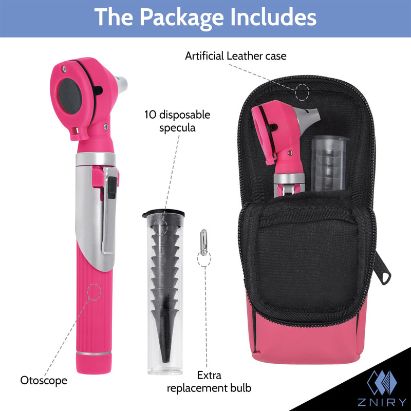 Fiber Optic Mini Otoscope - Ear Scope with Light, Ear Infection Detector (Pink Color) Reguler