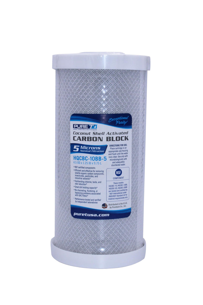 PureT Coconut Carbon Block Filter, 10"x4.5", 5 Micron 10x4.5", 10 Micron