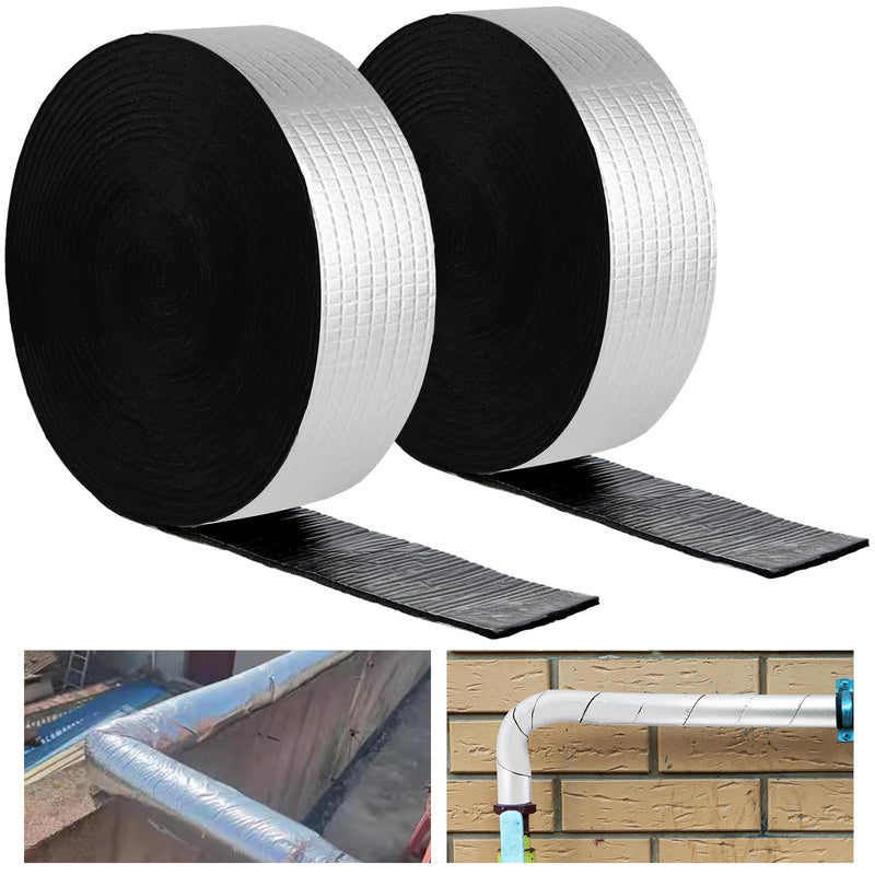 2 Pieces Pipe Insulation Tape 2.95" Wide X 29.5Ft Aluminum Foil Pipe Insulation Wrap Winter Indoor and Outdoor Self-Adhesive Pipe Wrap Water Pipe for Frost Protection and Insulation