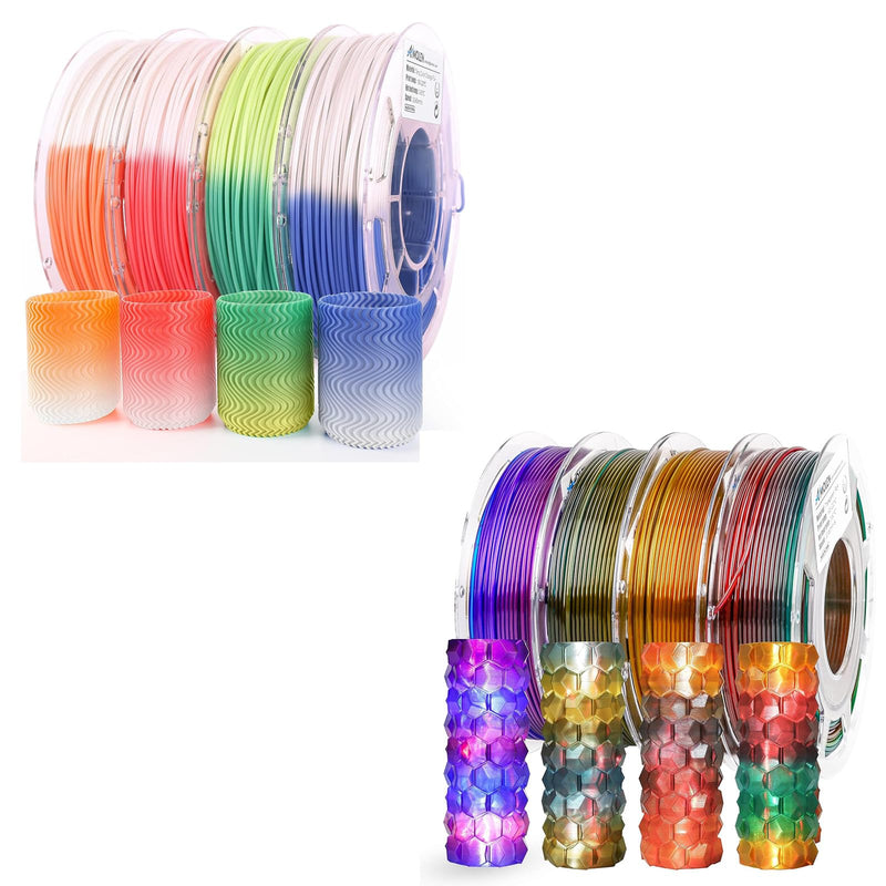 AMOLEN 3D Printer Filament Bundle, PLA Filament 1.75mm, Color Change with Temperature Filament & Transparent Multicolor, 3D Printing Filament 200gX 4 Spools