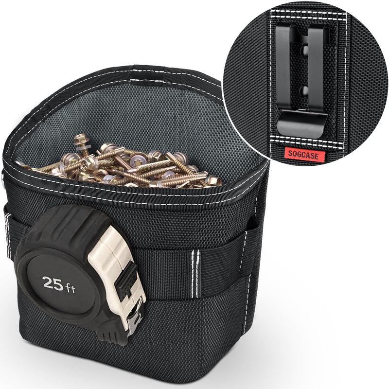 Tool Pouch Nails Screws Bag with Belt Clip (XL, Black) XL - Black
