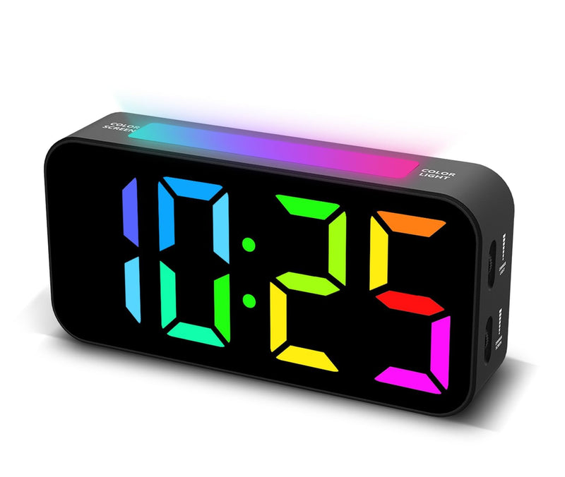 Loud Alarm Clocks for Bedrooms Heavy Sleepers, Plug-in Digital Bedside Clock with Night Light, Large Display, Dual Alarm, Snooze, Dimmable for Kids Teens Boys Girls Rgb