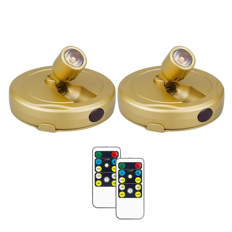 2Pack Battery Spotlight with Remote Gold, Wireless Led Picture Lights Painting Light for Wall Art,Uplight Puck Lights for Plants Indoor Art Display Light, Ceiling Spot Light Accent Light