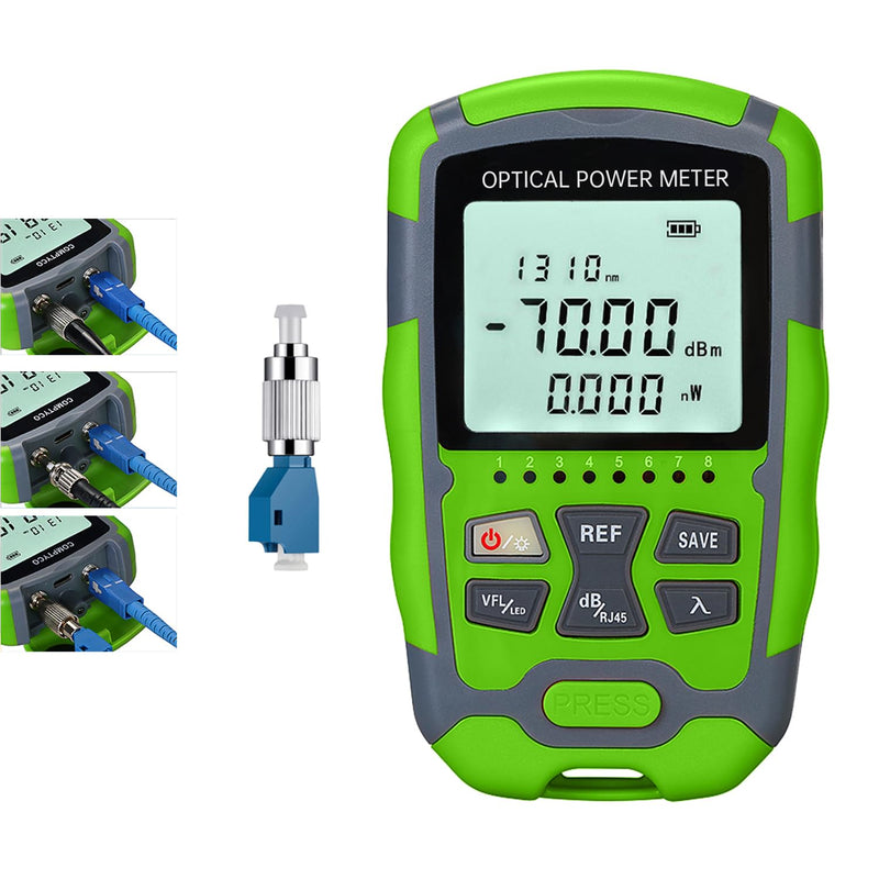 Fiber Optic Cable Tester Optical Fiber Power Meter, SC/FC/ST Universal Interface Built-in Fault Detector with FC to LC Adapter (C70-3)