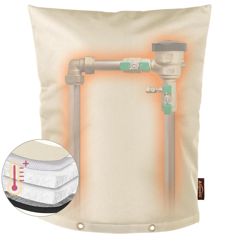 Upgraded Backflow Preventer Cover Aluminum Foil (5℉) - 16"W x 20"H Industrial 600D Winter Sprinkler Valve Covers for Outside, Anti-UV Winter-Freeze Water Well Pump Cover, Beige 16" W x 20" H