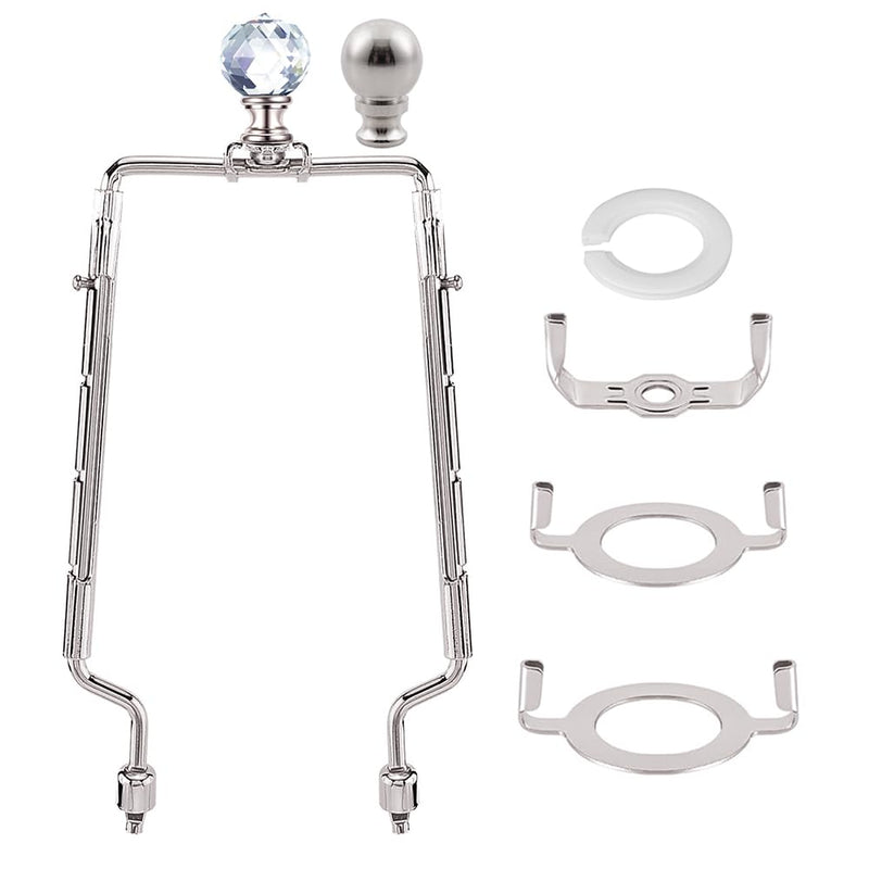 8 9 10 11 inch Nickel Lamp Shade Harp Holder, Adjustable Height Harp Kit with Crystal & Metal Finial, DIY Replacement Making Repair Lampshade Bracket E14 E26 E27 Adapter Base Table Floor Light 1