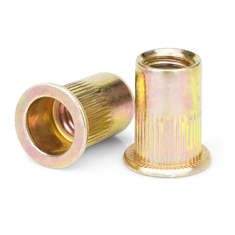 Rivet Nuts, 100 Pieces 1/4"-20, Rivet Nut, Carbon Steel Flat Head Rivnut Threaded Insert Nut, Knurled Body 100PCS-1/4"