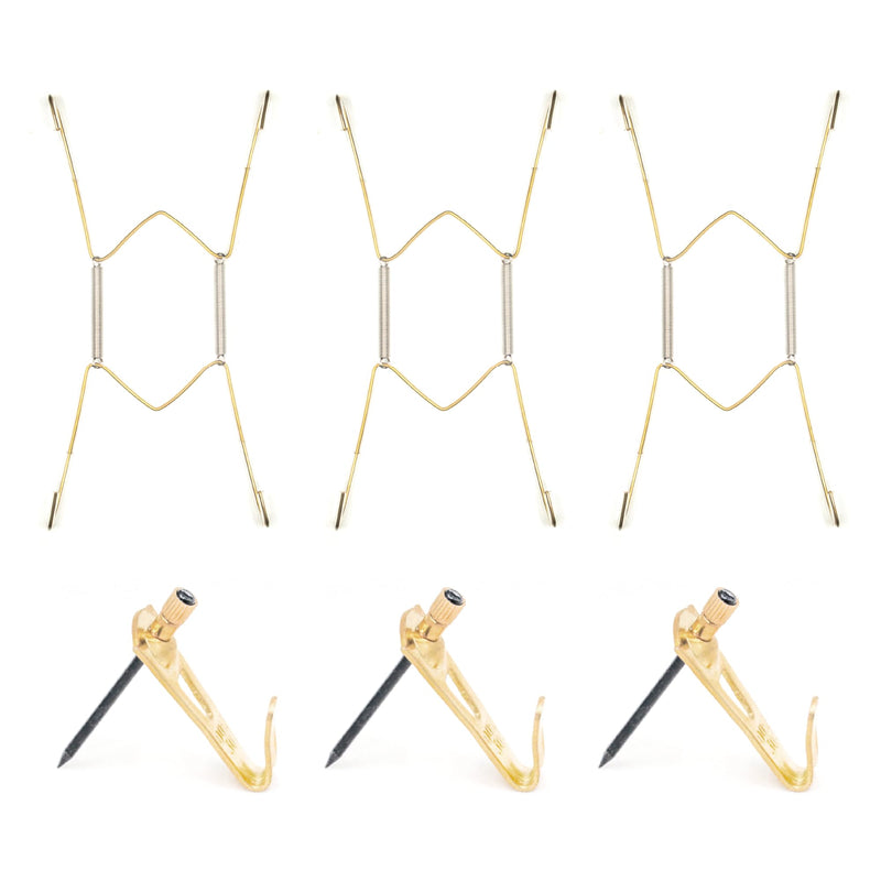 3 Pcs 7-10” Stainless Steel Plate Hangers for Decorative Plates, Includes 3 Pieces Brass Hook with Nails for Hanging