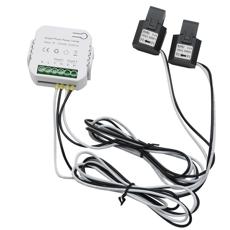 AC110V 220V 300A Tuya App Smart Two-Way Bilateral WiFi Energy Meter with 2PCS 300A 24MM CT Current Transformers Clamps Sensors KWh Power Eenrgy Electricity Consumption Monitor Meter Voltmeter Ammeter 300A(CT Diameter 24MM)