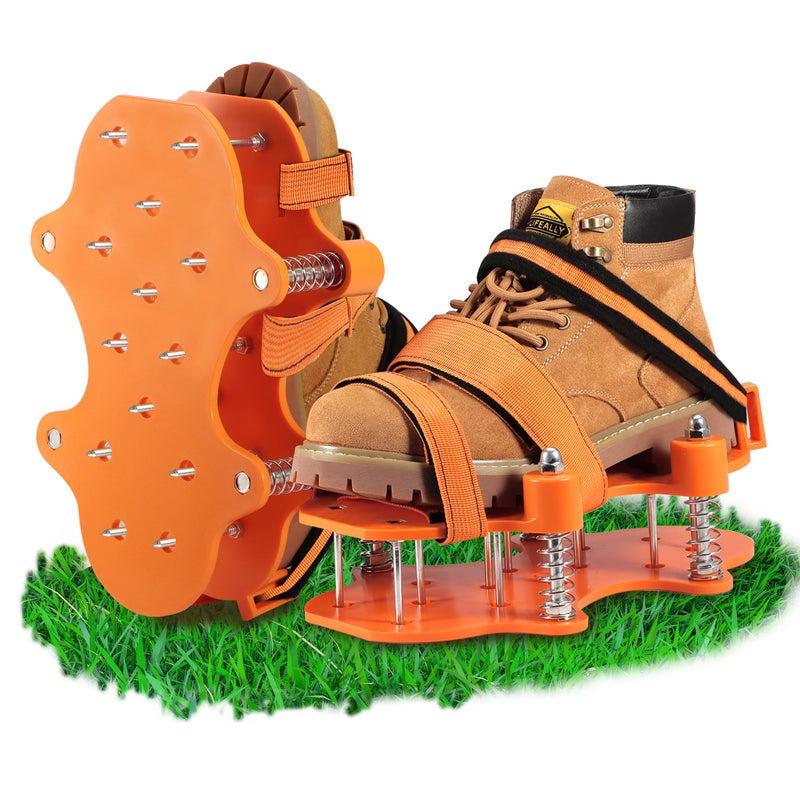 NAZZO Double Layer Lawn Aerator Shoes, Springs Design, Not Stained with Soil and Leaves, Soil Yard Aerator Tool for Aerating Patio Garden, Orange, Registered Patent