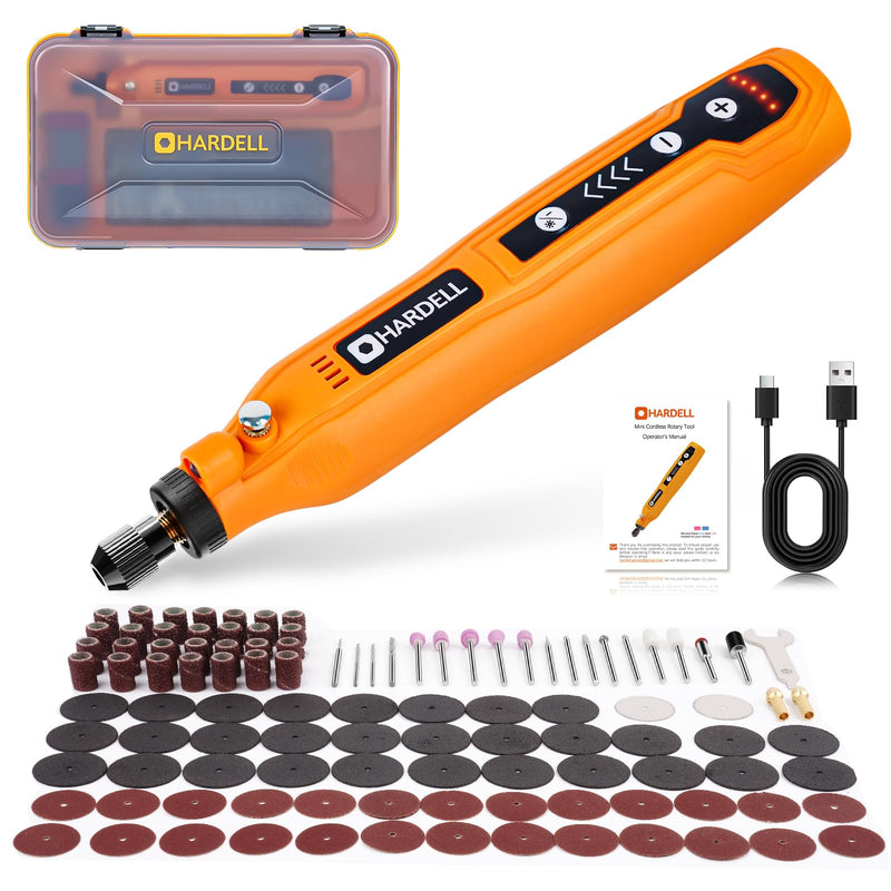 HARDELL Mini Cordless Rotary Tool, 5-Speed 129pcs Gift Kit for DIY Crafts Orange Pro