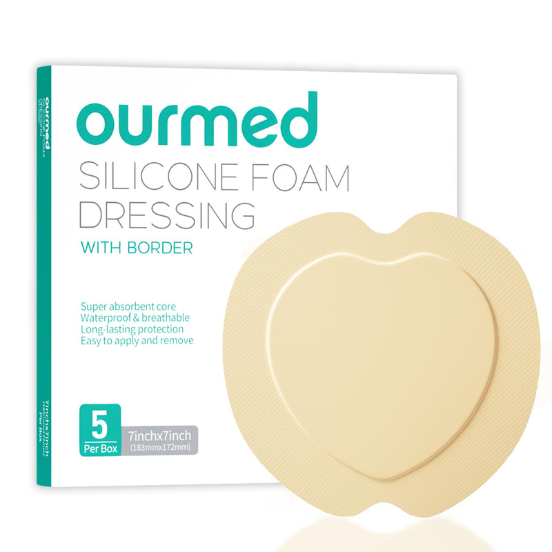 Sacrum Silicone Foam Dressing with Border - Sacral Wound Dressing Adhesive for Wound Care, Waterproof Absorbent Bandages for Sacral Ulcer, Pressure Ulcer, 7" x 7", 5 Pack, FSA HSA Eligible 7 x 7 Inch (5PCS)