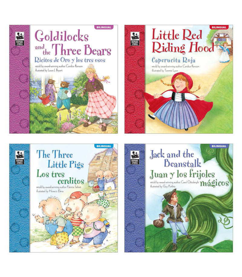Carson Dellosa Keepsake Stories Classic Children's Fairy Tales in Spanish and English Book Set, The Three Little Pigs, Little Red Riding Hood, Goldilocks, Jack & the Beanstalk Bilingual Books for Kids Bilingual Set 1