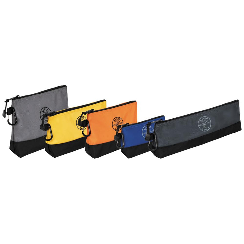 Klein Tools 55569 Stand-Up Zipper Bag Tool Pouch with Carabiners, Reinforced Gusseted Bottoms, Water Resistant 1680d, Multi-Size 5-Pack HOLSTER