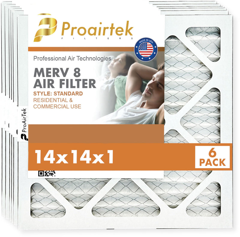 Proairtek AF14141M08SWH Model 14x14x1 Pack of 6 Air Filters, MERV 8; Ideal for Anyone Wanting Crisp Air in Their Home